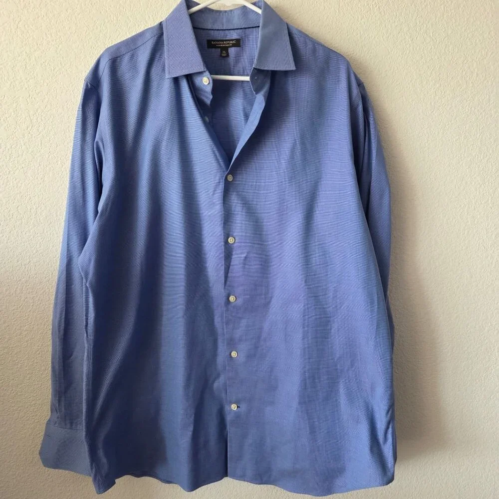 Banana Republic Mens Non-Iron Slim Fit Dress Shirts XL Cotton Blend Bundle of 2